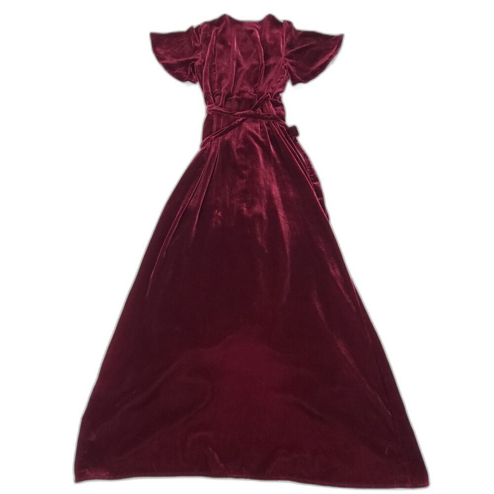 PRIVACY PLEASE Krause Crushed Velvet Maxi Wrap Dress Romantic Burgundy Small - Picture 6 of 7